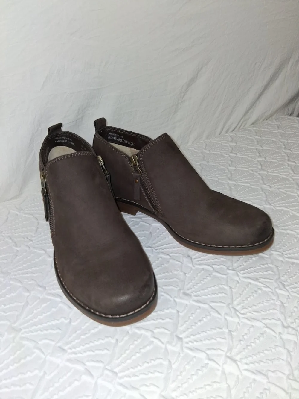 Hush Puppies Brown Leather Ankle Booties with Side Zip
